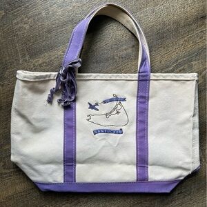LL Bean Boat & Tote Purple Trim 14" Canvas Tote Bag "Nantucket” Made in USA